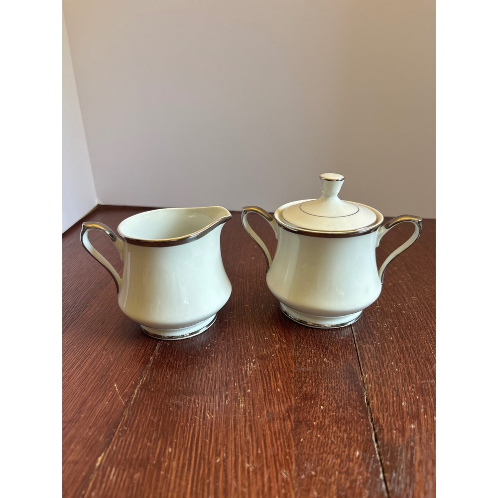 Empress China Modern Era 914 Creamer and Sugar Bowl Set Japan Platinum Trim